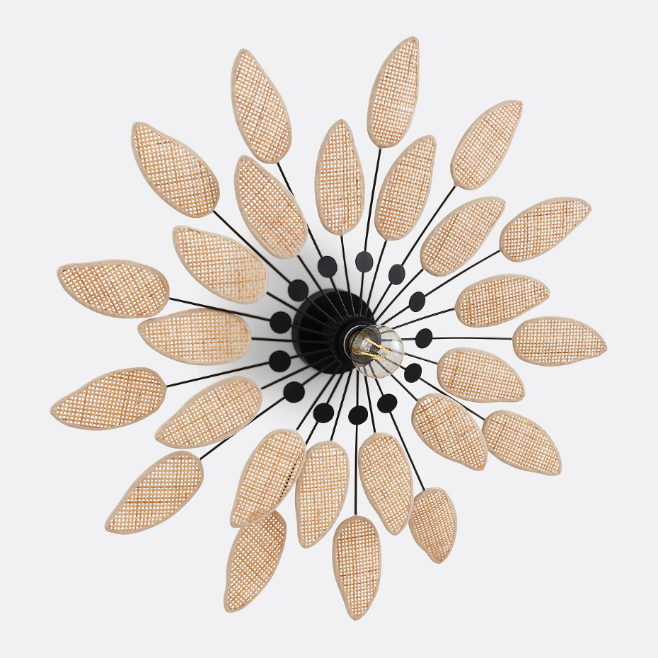 Applique ou plafonnier en métal acier et cannage diamètre 71,5 cm, LÉONIE