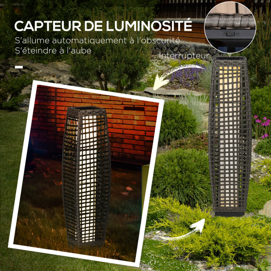 Lampadaire LED solaire de jardin style colonial résine filaire