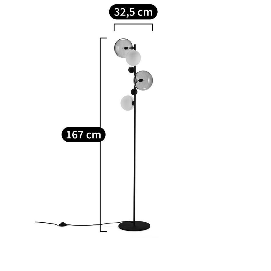 Lampadaire verre fumé et métal, Bullesco