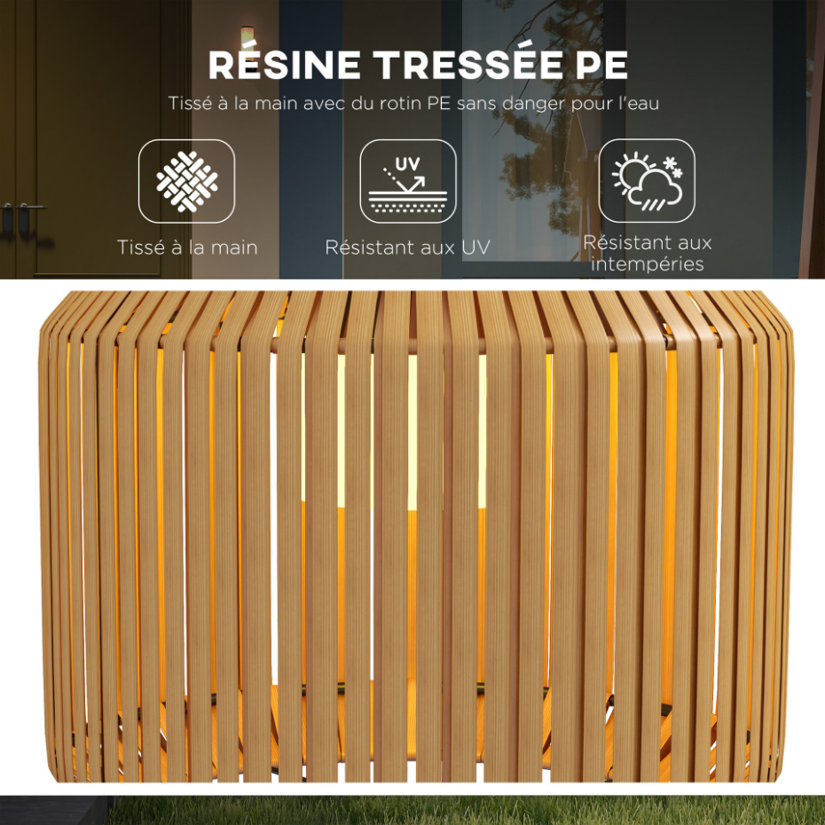 Lampadaire solaire LED style exotique H. 130 cm résine effet rotin