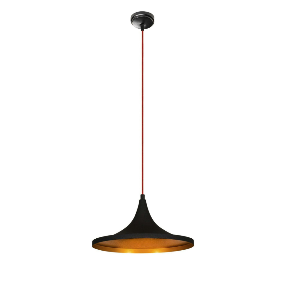 Suspension moderne noire mate câble rouge, forme évasée SILE