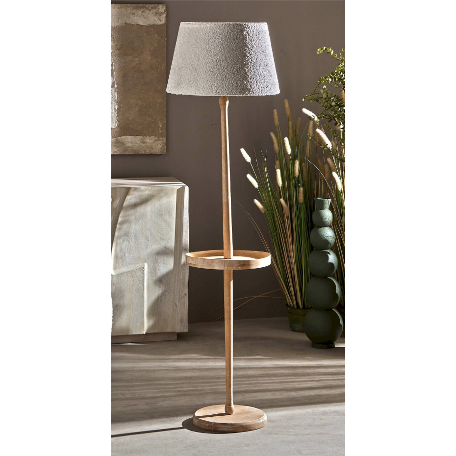Lampe sur pied en bois et tissu rond