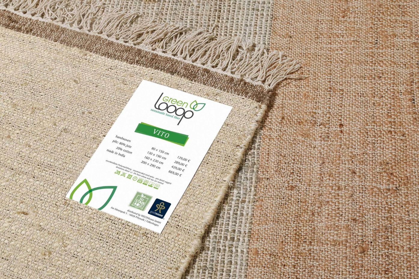 Tapis jute à rayures rectangulaire ,  VITO