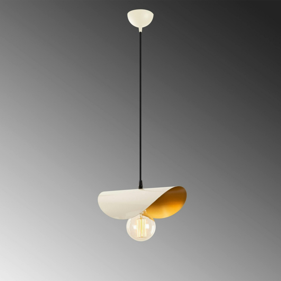 Suspension moderne en métal plié crème & doré SINOP