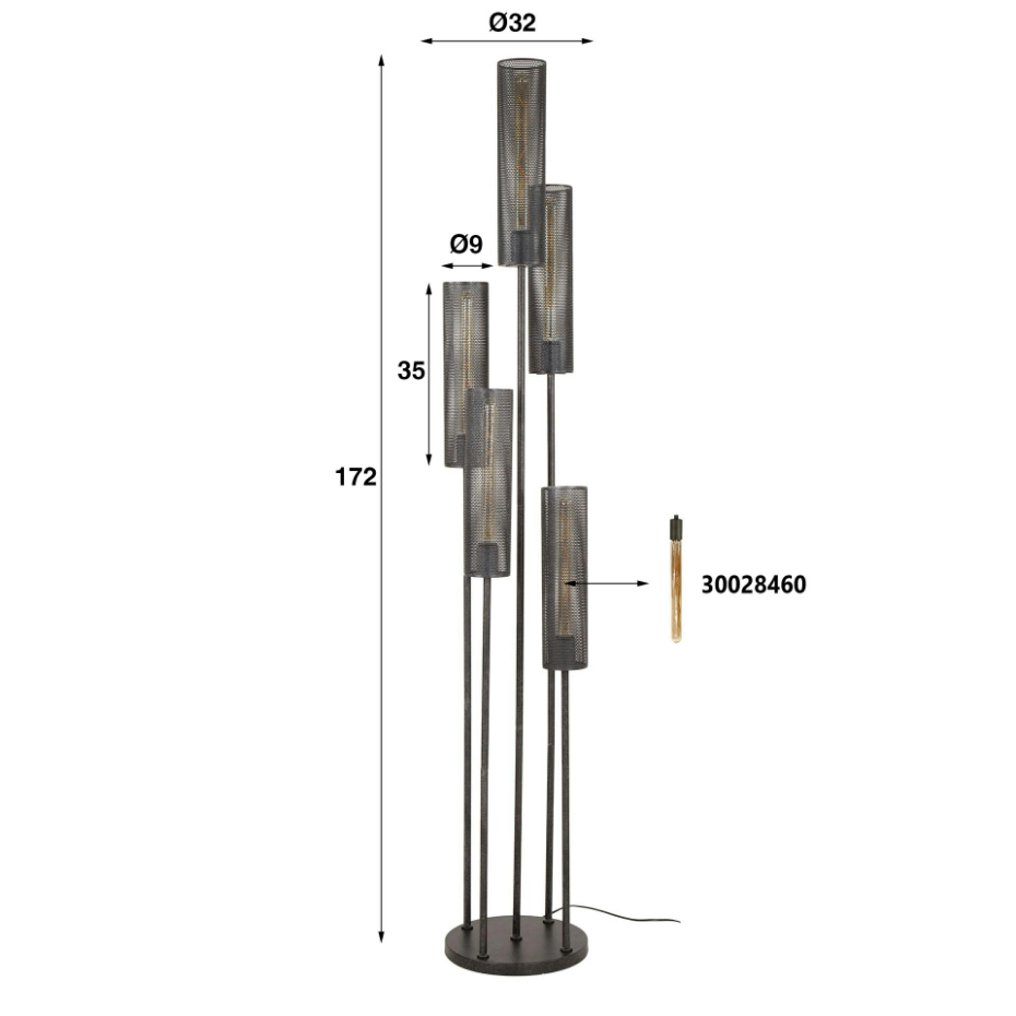 Lampadaire contemporain grillagé 5 abat-jour RALF