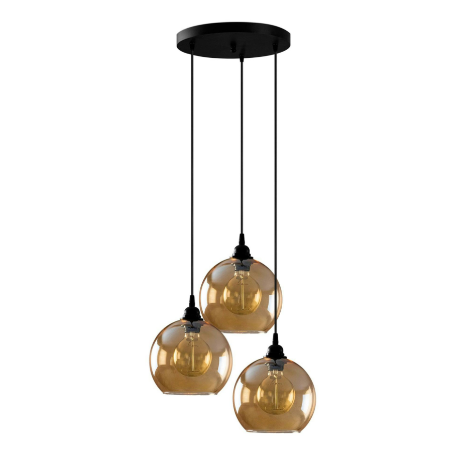 Suspension grappe moderne en verre doré, 3 globes SIVAS
