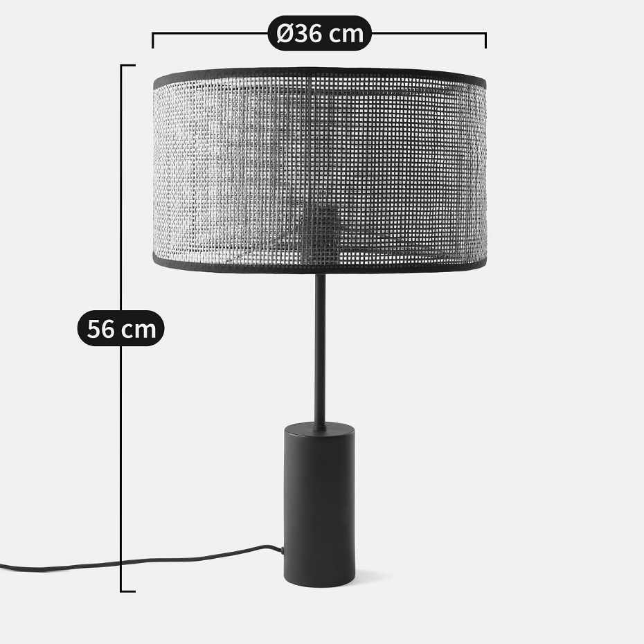 Lampe à poser métal fer et cannage, Cara