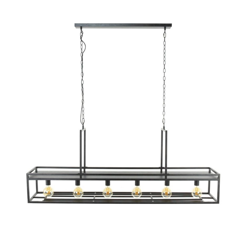 Suspension îlot cuisine 6 lampes avec support verres à pied, finition charbon RALF