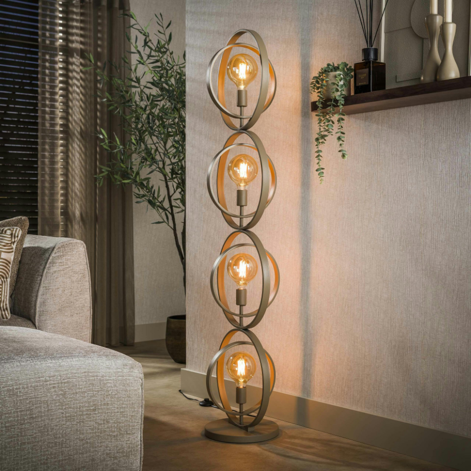 Lampadaire moderne beige 4 anneaux pivotants TRIBECA