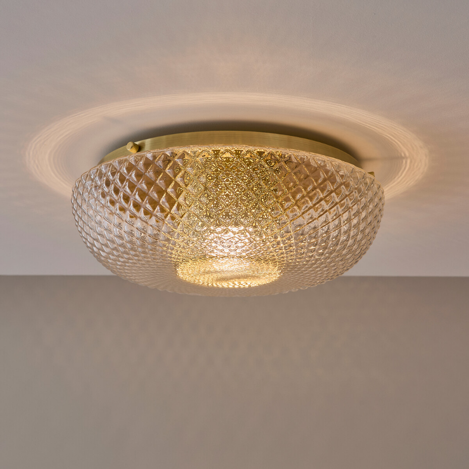 Plafonnier applique en verre ciselé et laiton, MISTINGUETT