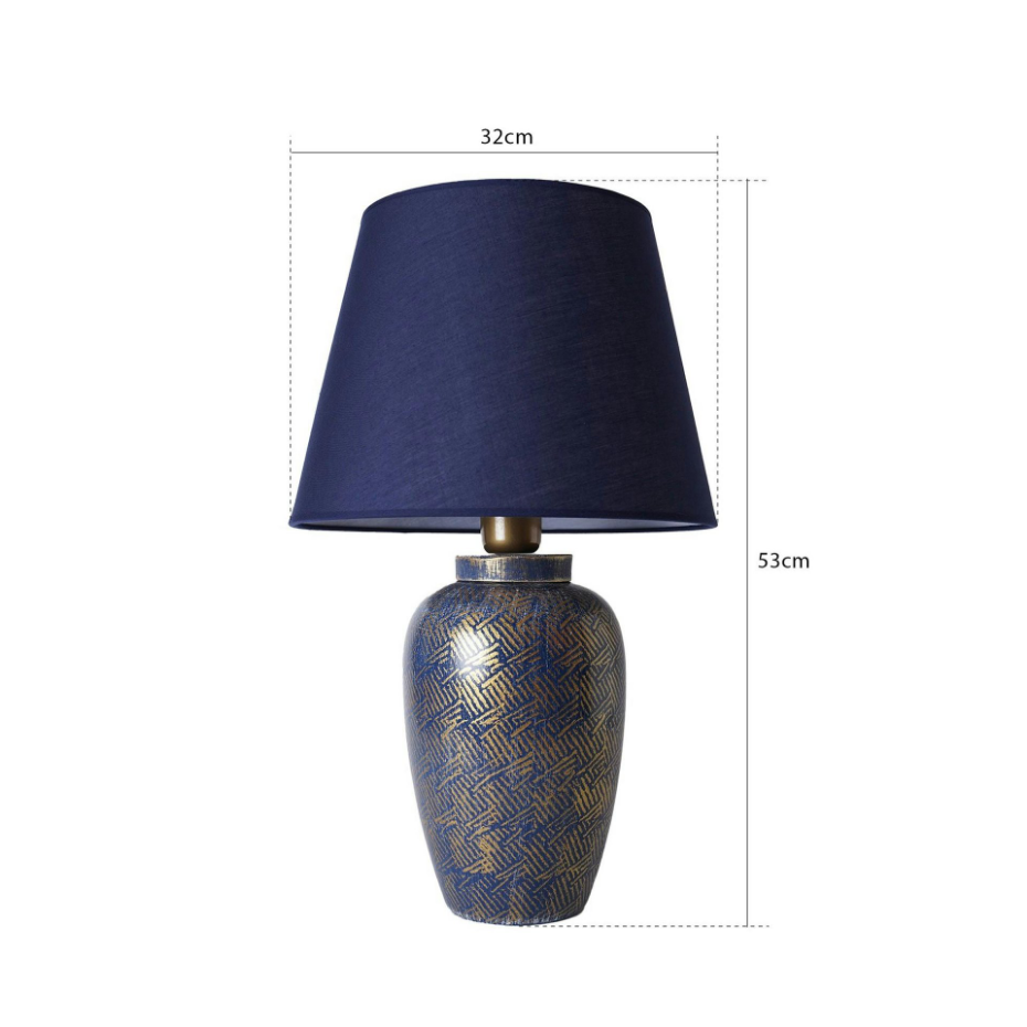 Lampe de salon moderne bleue avec motifs dorés KARS