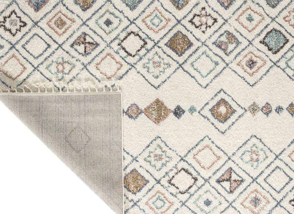 Tapis de salon symétrique imitation laine à franges DELYA