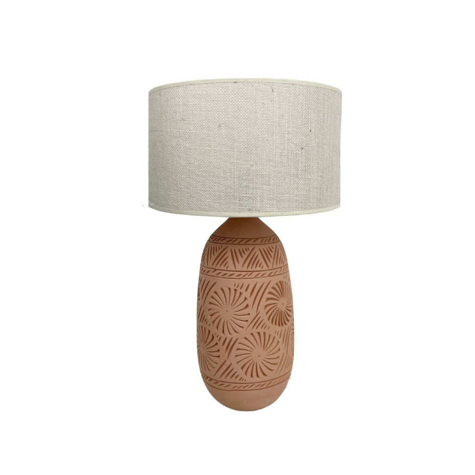 Lampe en terre cuite avec abat-jour jute, KÉO SOLEIL