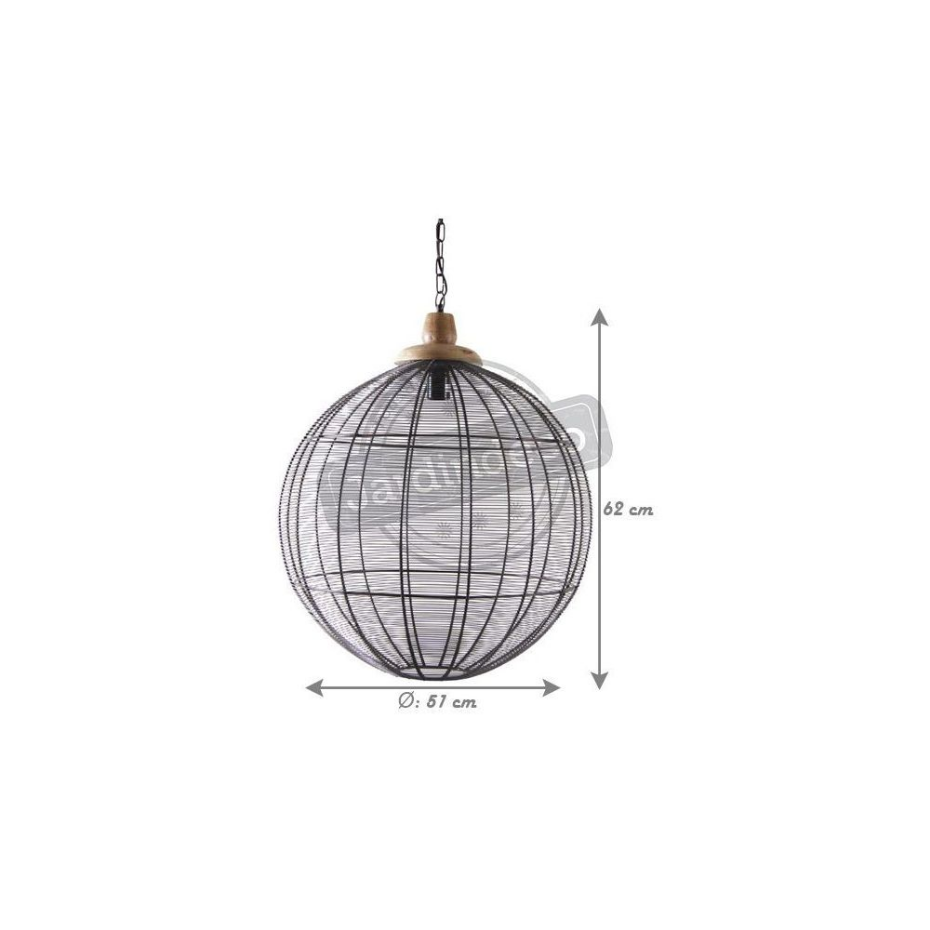 Lampe suspension en métal laqué gris et bois Boule