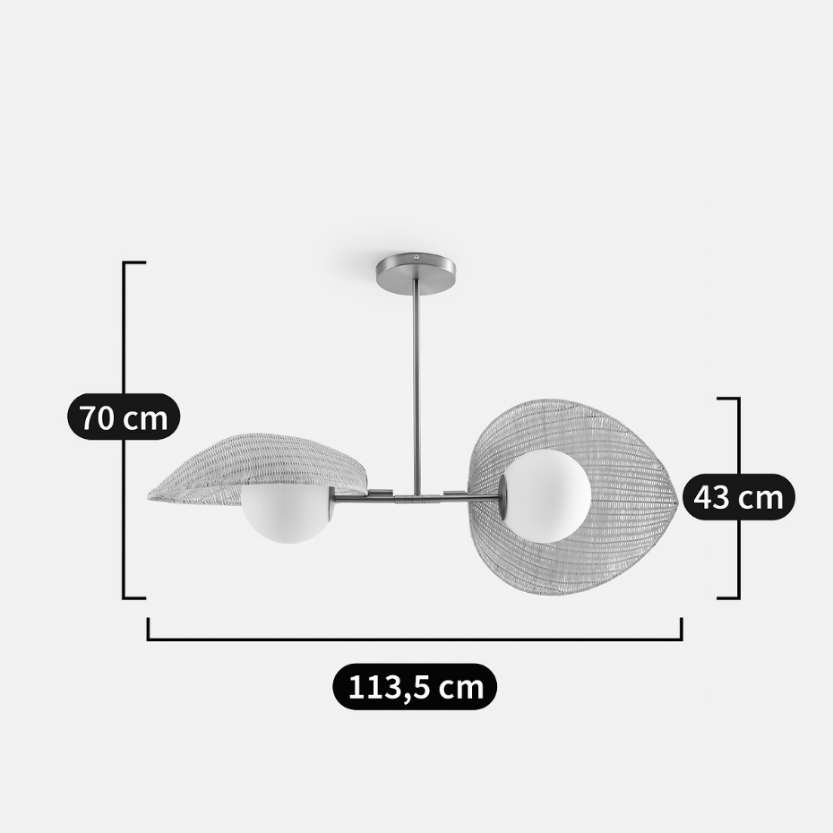 Suspension double opaline, rotin et laiton, Javana