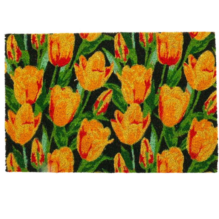 Set de 2 paillassons coco multicolores tulipes 60x40cm