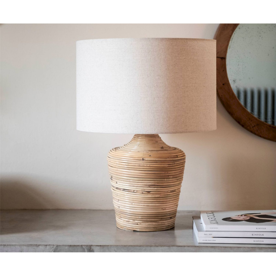 Lampe de table en rotin et lin forme ronde