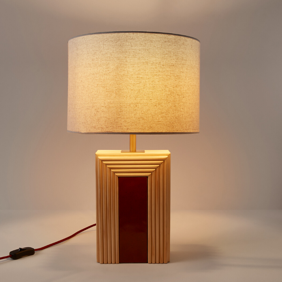 Lampe à poser en rotin et céramique, abat-jour en lin, CÉRABI