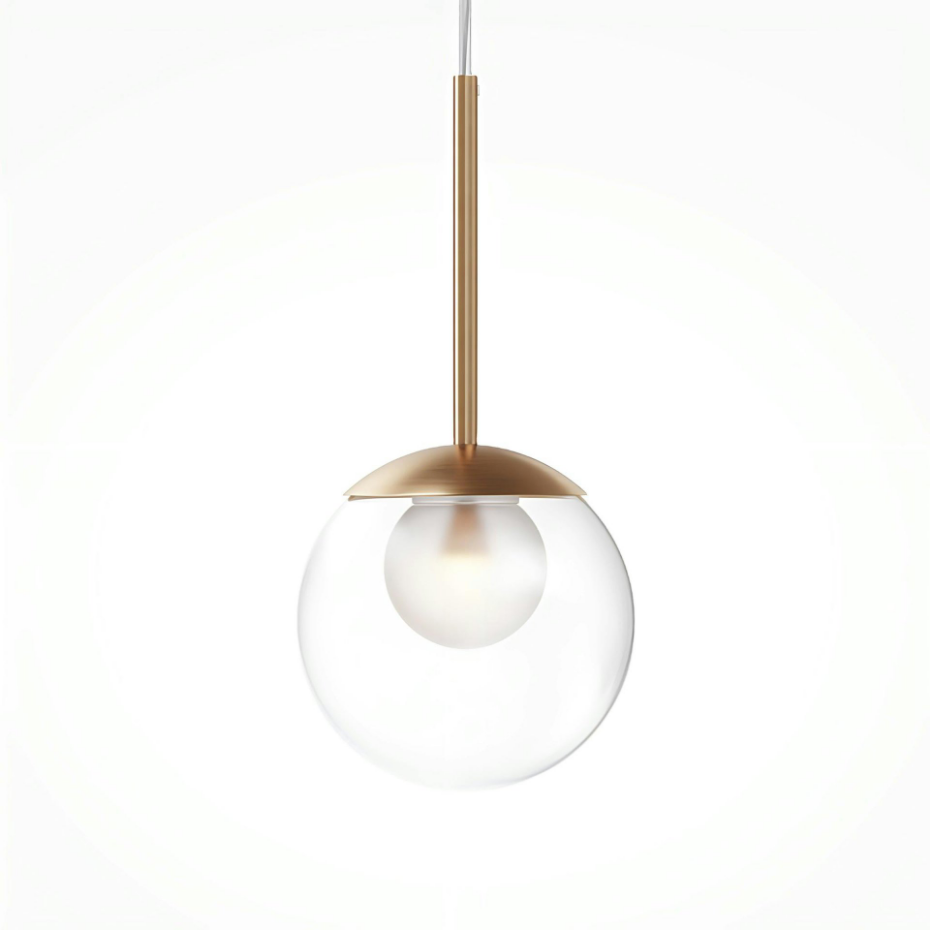 Suspension globe en verre & tige or, 15 cm DELTONA