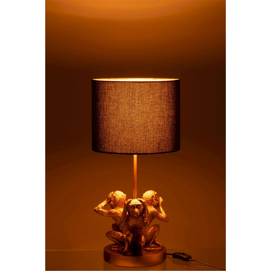 Lampe de table en résine motif singe avec abat-jour