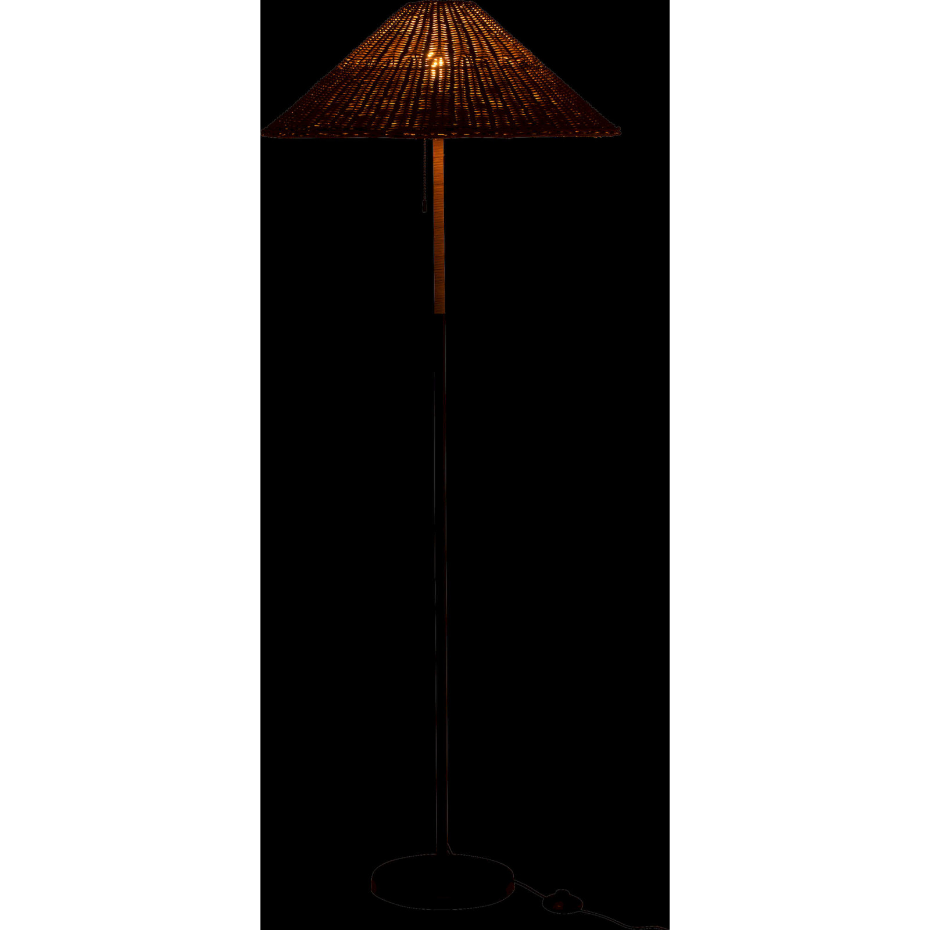 Lampadaire rond en métal et rotin