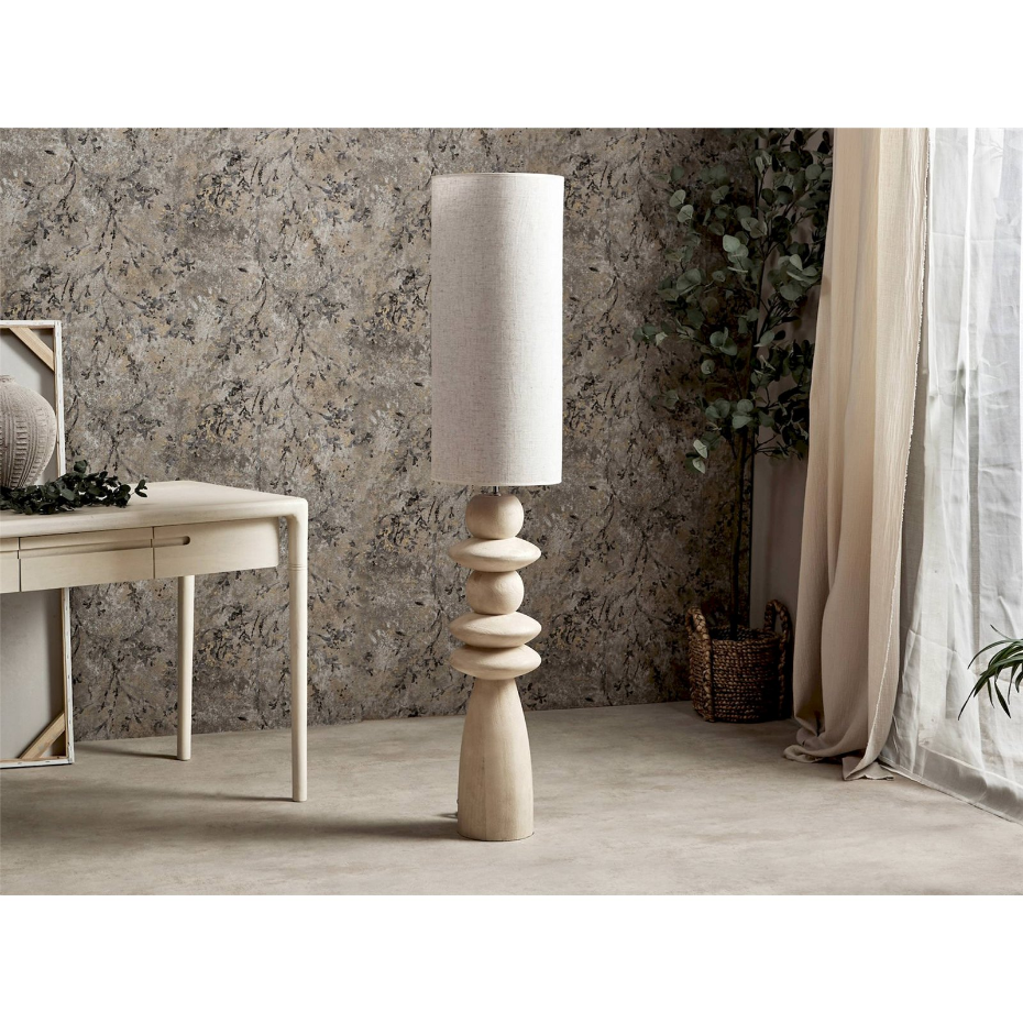 Lampadaire en bois avec abat-jour en tissu rond