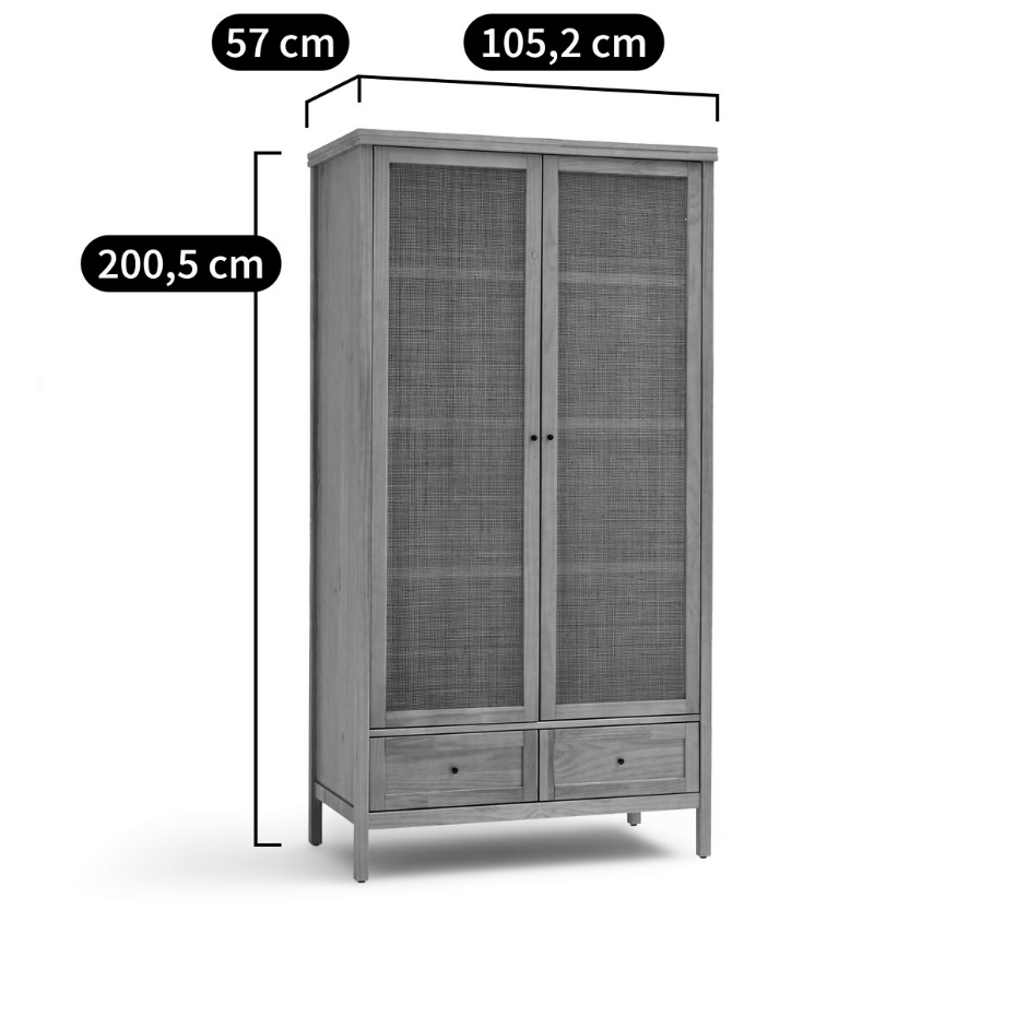 Armoire 2 portes pin massif et cannage, Gabin
