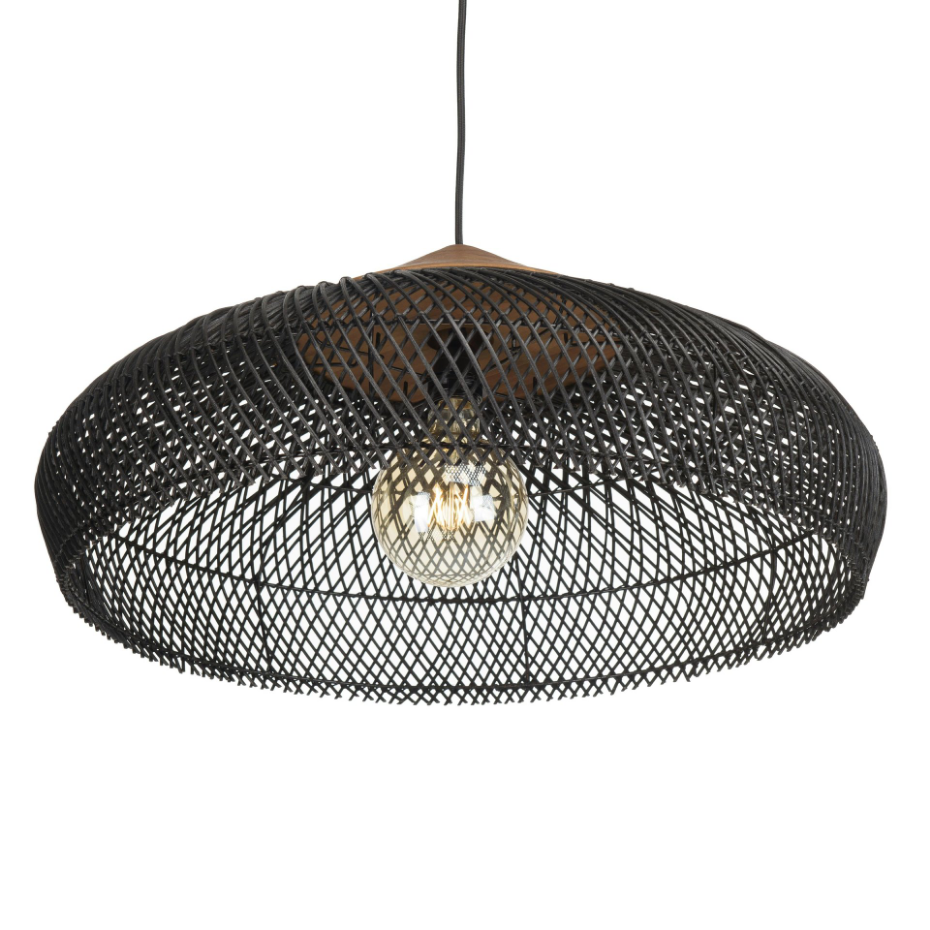 Suspension ronde 65cm en rotin et teck FOLELLI