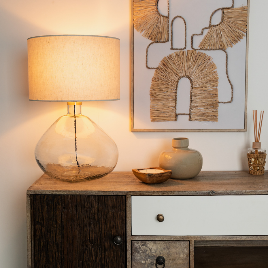 Lampe à poser verre et coton MELLY