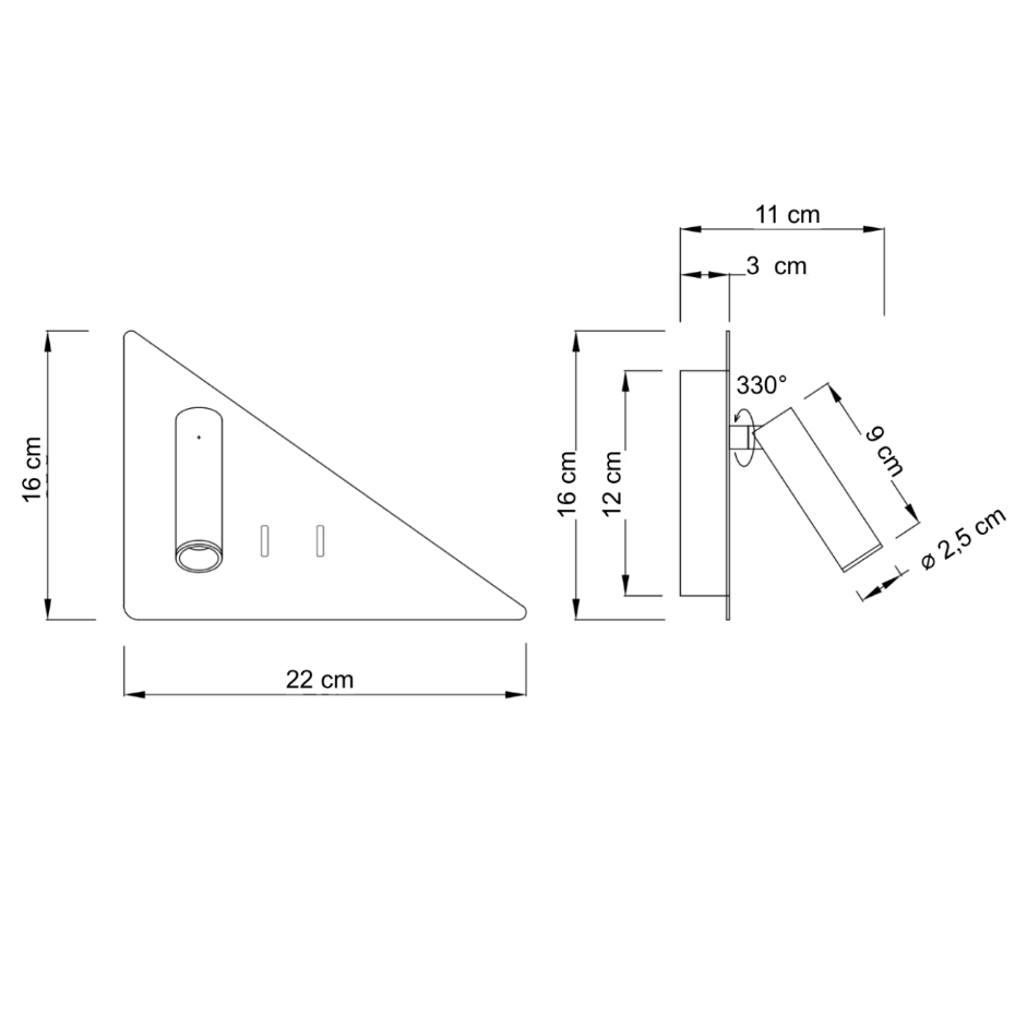 Applique triangle liseuse gauche LED - ELARIS