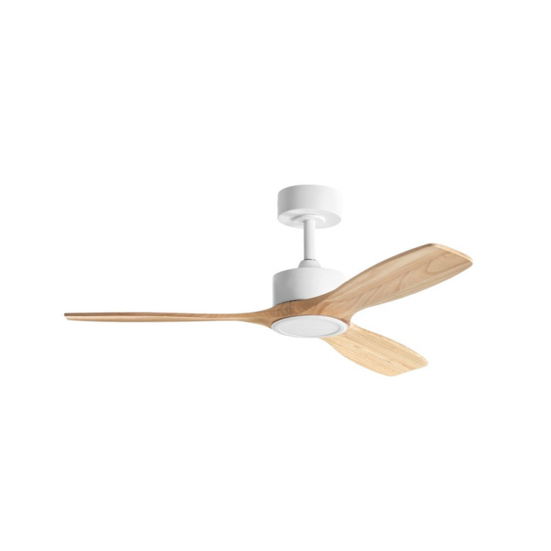 Ventilateur de plafond lumineux blanc et bois Santorini
