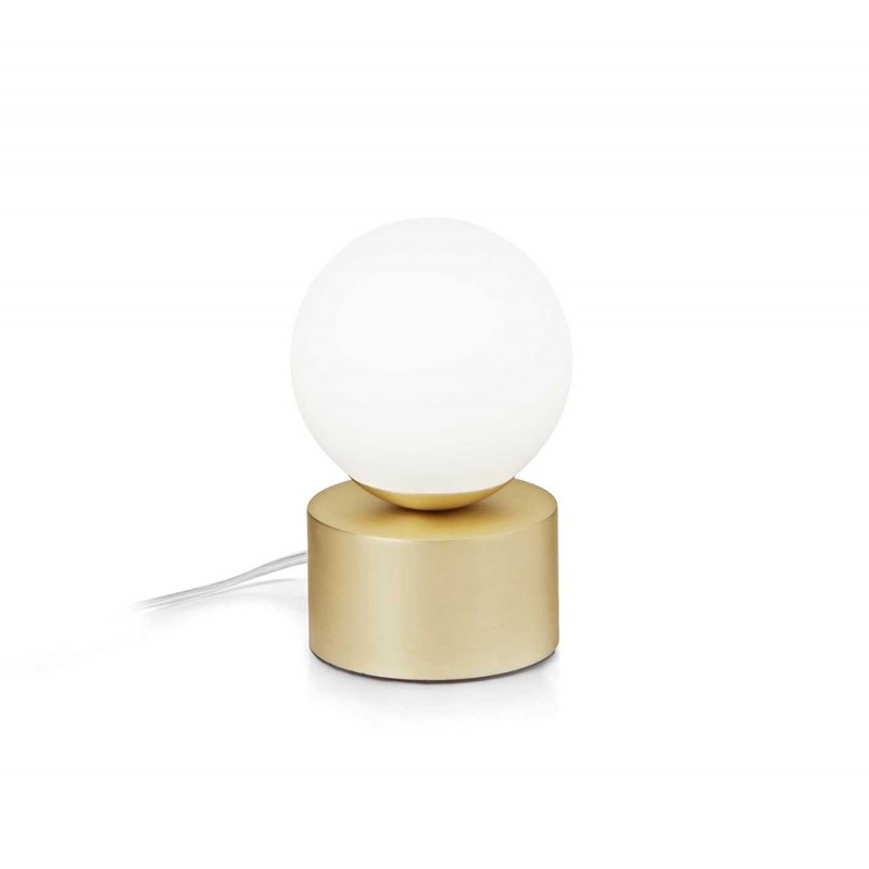 Lampe De Chevet Perle En Verre Blanc Depoli Et Laiton Satiné