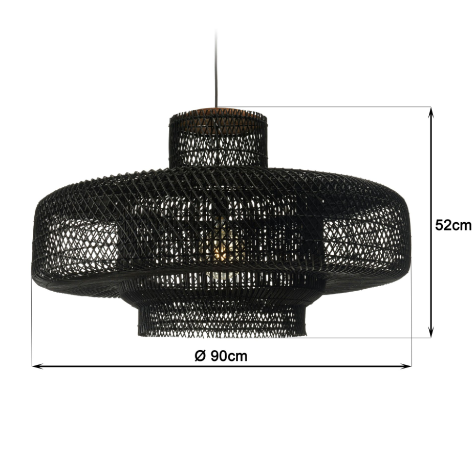 Suspension double 90x90cm en rotin couleur noire et teck FOLELLI