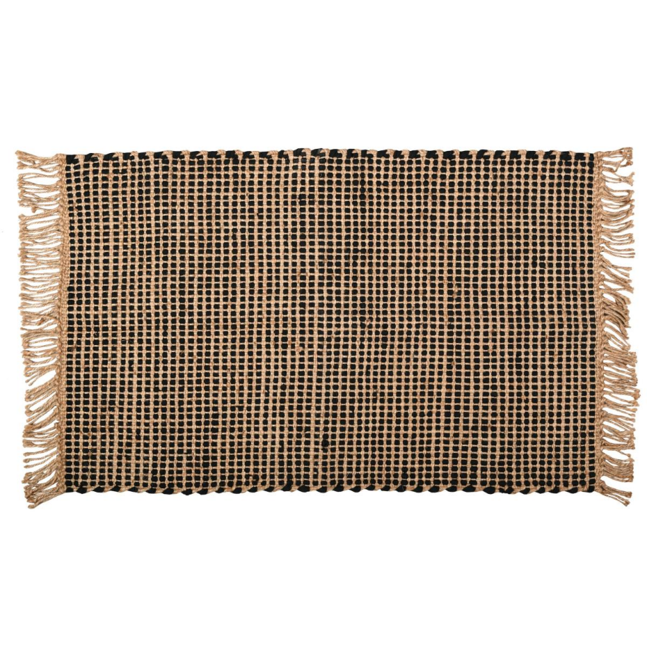 Tapis en jute naturelle et coton noir Pat