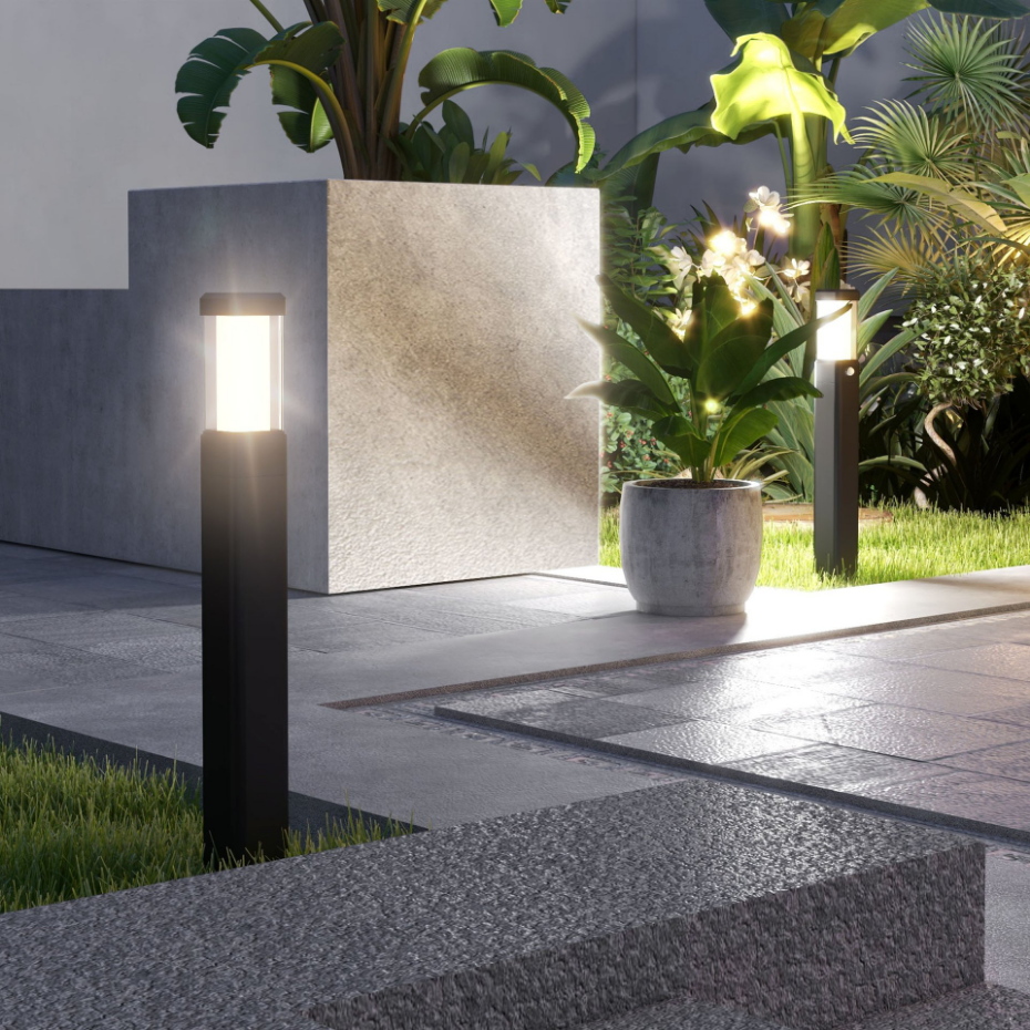 Lot de 2 lampes d'extérieur - bornes lumineuses LED - alu noir