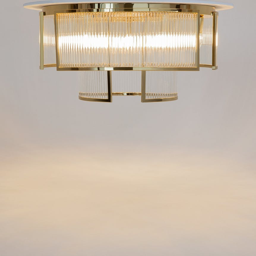 Plafonnier Art Déco verre cannelé – structure dorée ⌀65 cm ELMA