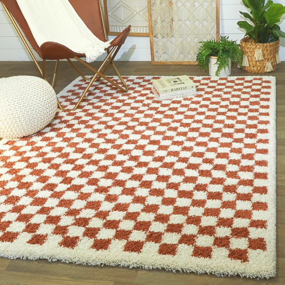 Tapis damier poils longs doux et volumineux CHECKERS