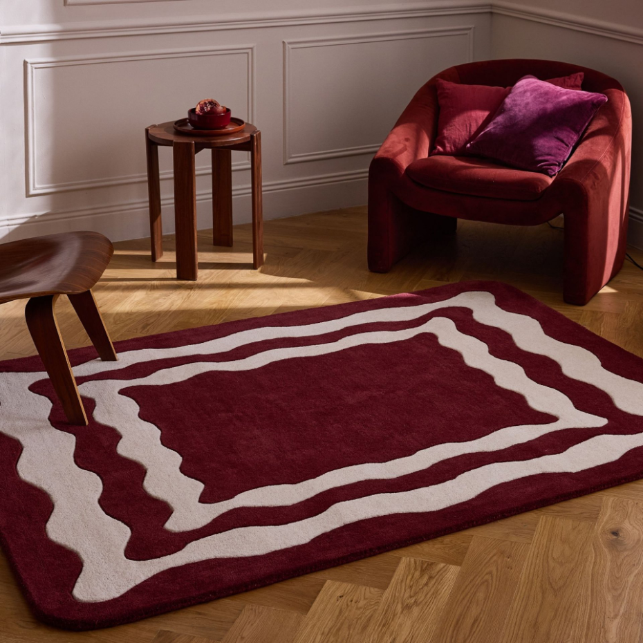 Tapis fait main en laine vintage ROUGE D'ORAGE