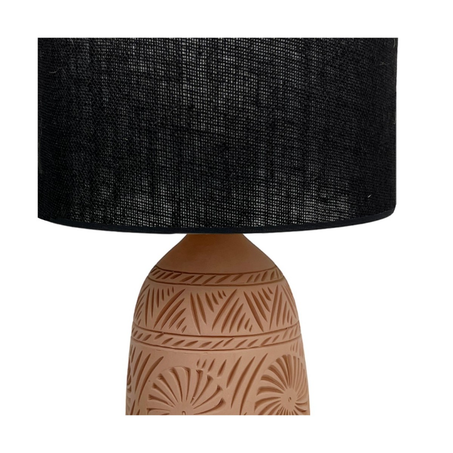 Lampe en terre cuite avec abat-jour jute, KÉO SOLEIL