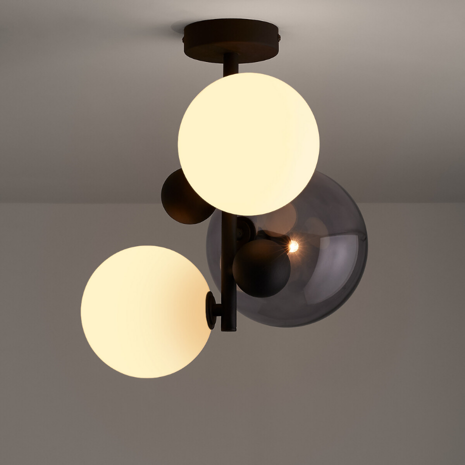 Plafonnier suspension verre fumé/métal, Bullesco