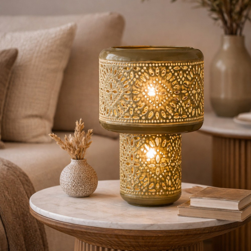 Lampe à poser métal émaillé kaki Nora