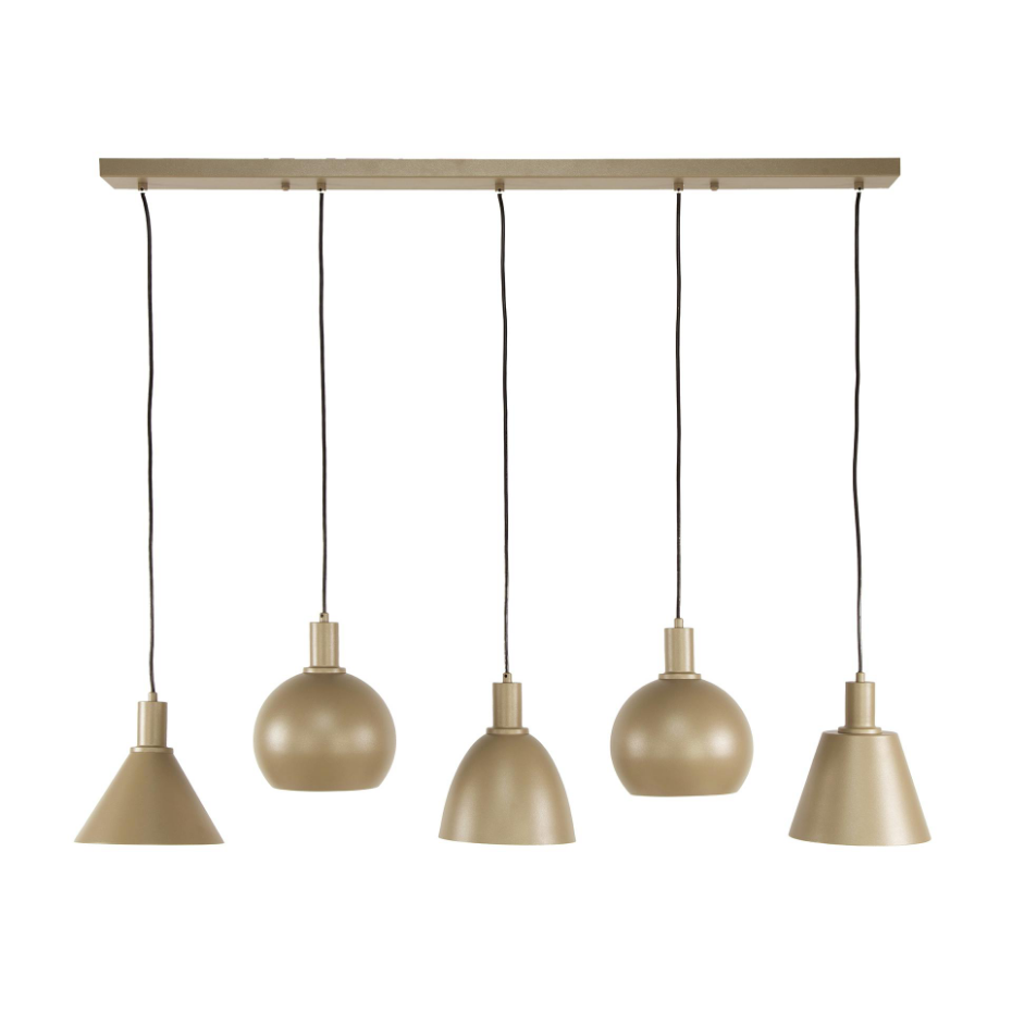 Suspension îlot cuisine 5 abat-jour métal beige TRIBECA