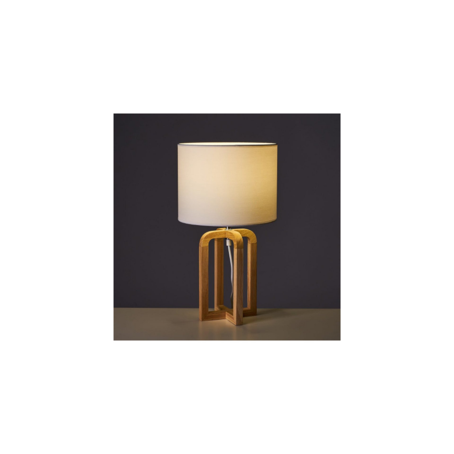Lampe à poser chêne et abat-jour blanc - 26x26x46.7cm