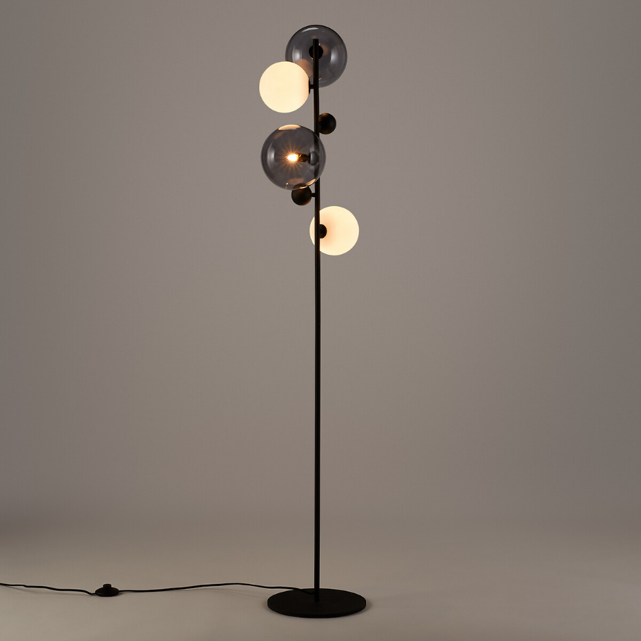 Lampadaire verre fumé et métal, Bullesco