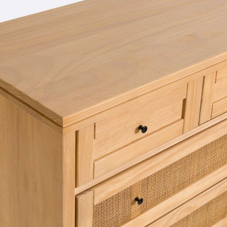 Commode en pin massif et cannage 10 tiroirs, Gabin