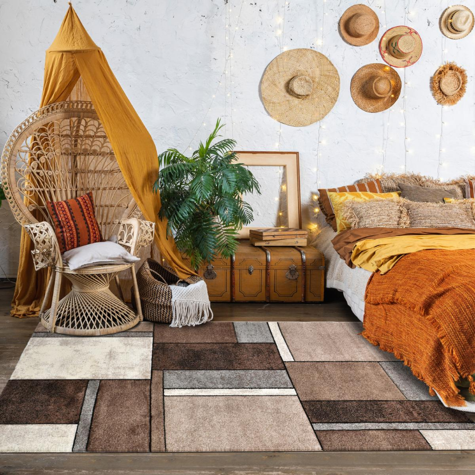 Tapis salon et chambre tissé motif géométrique LYN8 GEOME