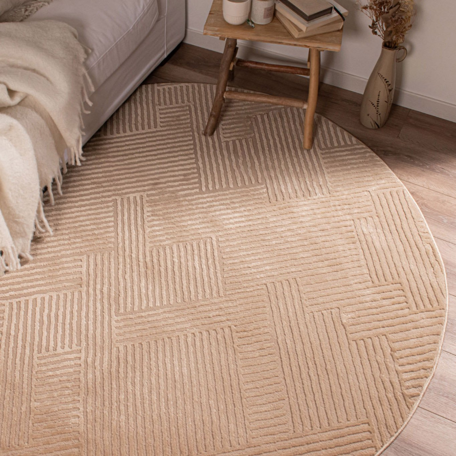 Tapis de salon rond à motif lignes BIANCA