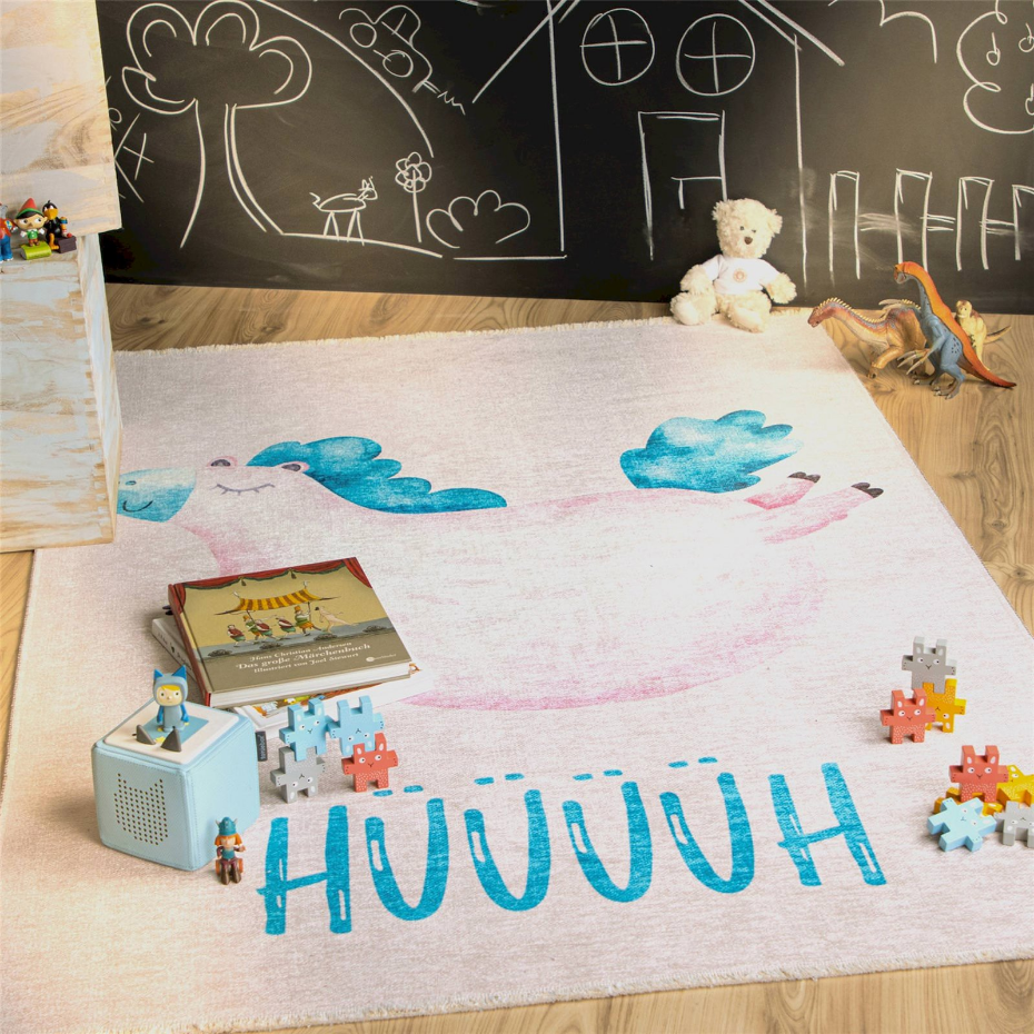 Tapis enfant en coton motif licorne rectangulaire