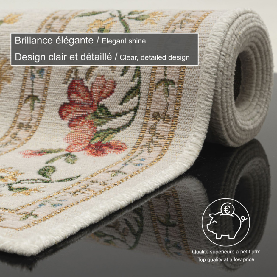 Tapis floral tissé à la machine avec bordure - Flomi