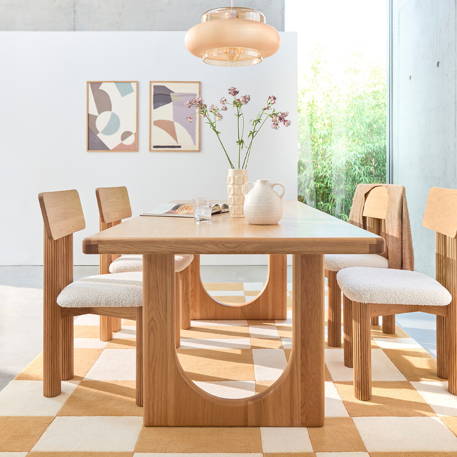 Table à manger, rectangulaire, chêne et plaqué, 6 à 8 couverts, DOUVE
